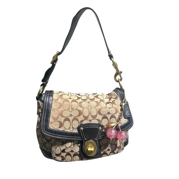Vintage Y2K COACH Legacy Brown Signature Turnlock Large Hobo Shoulder Bag Brass - Picture 1 of 8